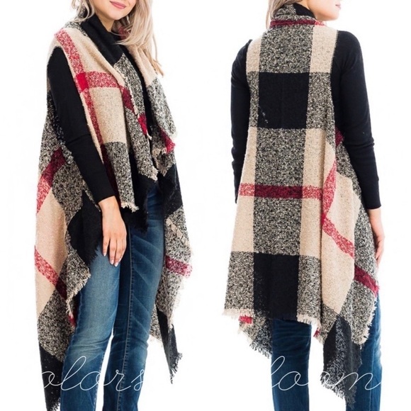 PLAID WATERFALL LONG VEST - Picture 4 of 4